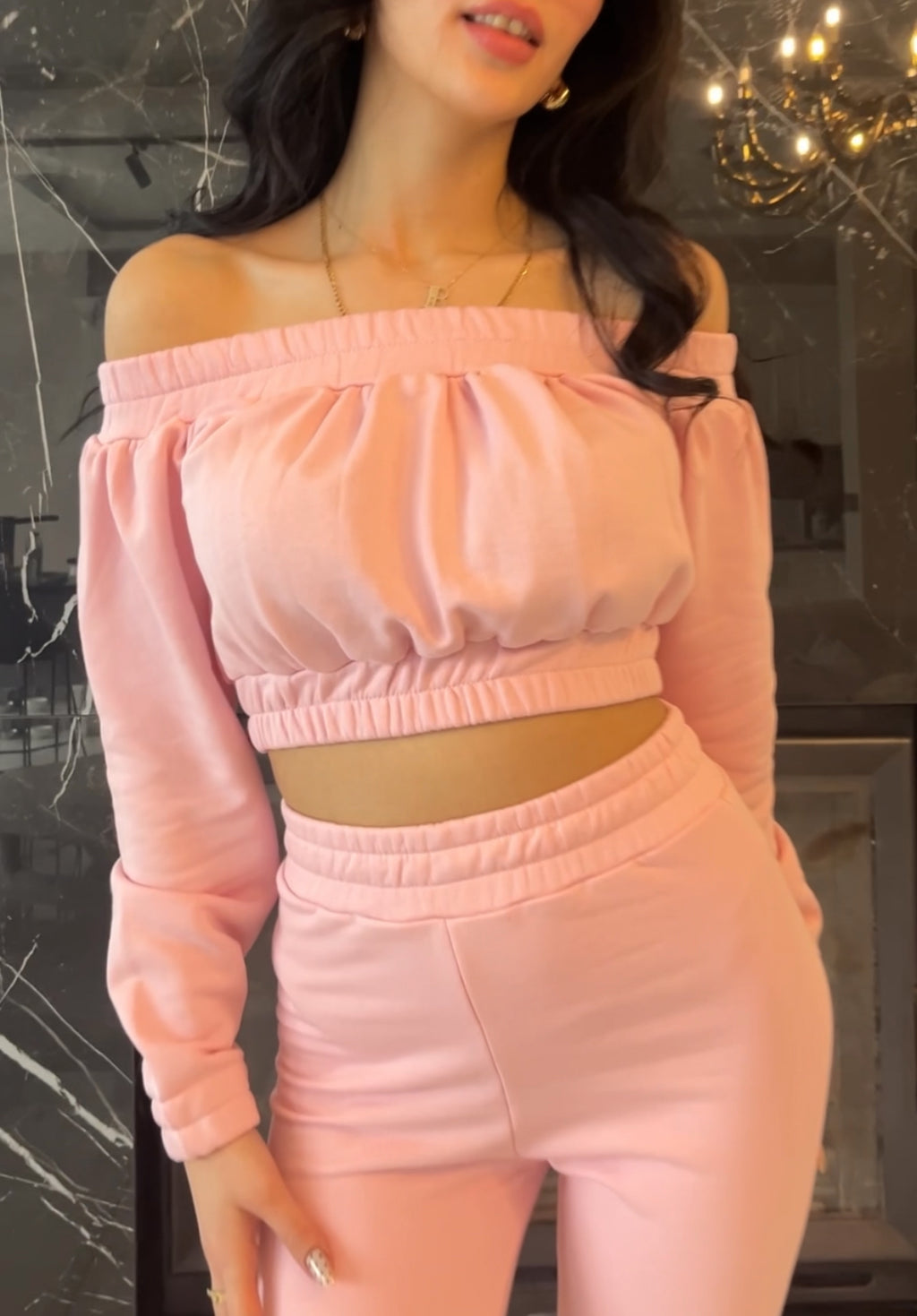 Büzgülü Pembe Crop Takım