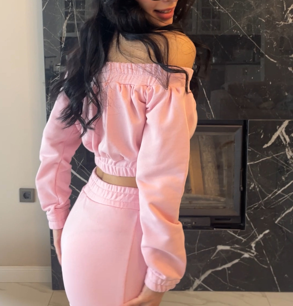 Büzgülü Pembe Crop Takım